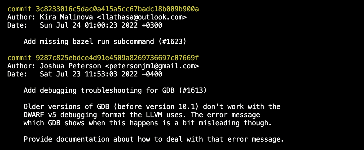 git log on carbon repository