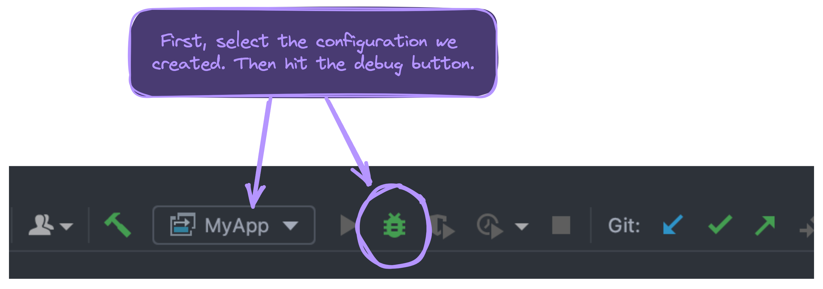 Starting the debugging session in IntelliJ